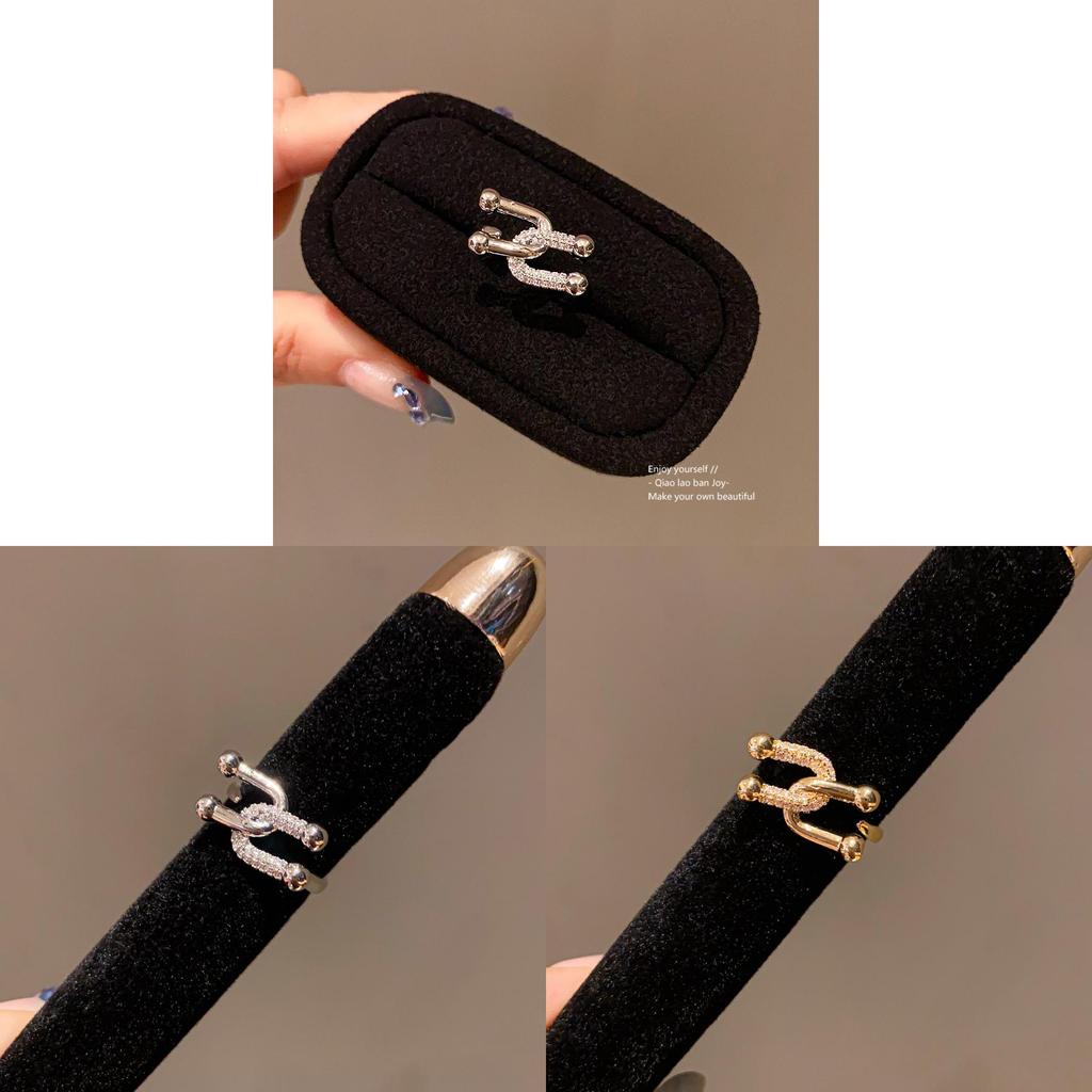 Vintage Copper Cross Ushaped Open Ring With Zirconia For Womens Fashion Jewelry