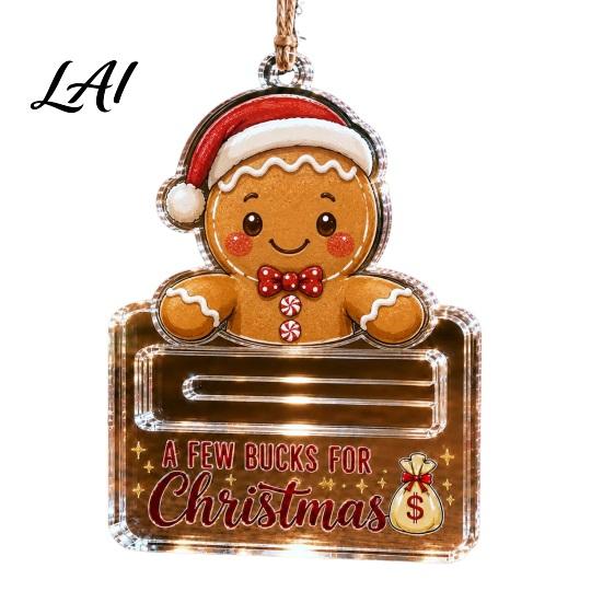 Holiday Tree Hanging Decoration Christmas Money Holder Ornaments Acrylic Gingerbread Snowman Santa Cash Stocking Stuffer for Gift Xmas Tree,