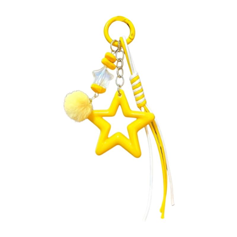 Star Keychain with Decorative Ball and Acrylic Charm, Spring-Gate Clasp and Cord Details for Keys, Bags, and Zipper Pulls