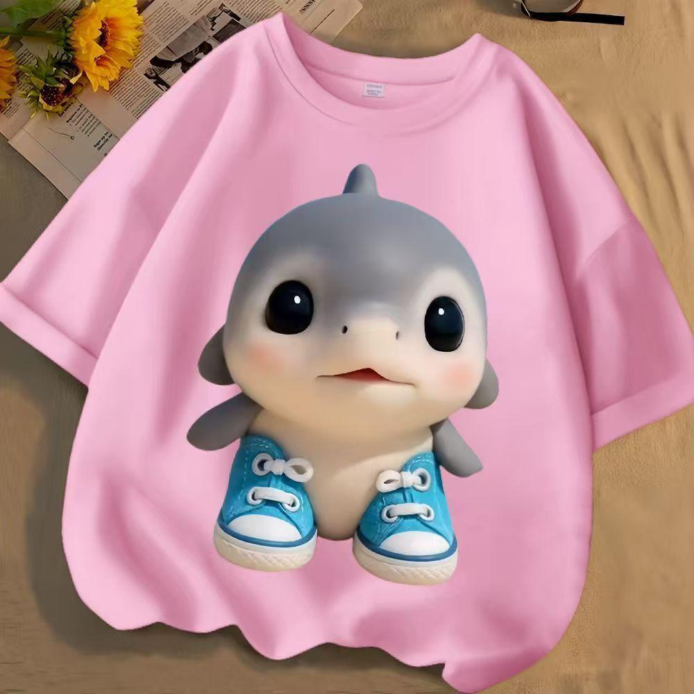 Fun Shark Hot Selling T-Shirt Top For Children Aged 2-14 Boys and Girls Casual Sports Outdoor Round Neck T-Shirt
