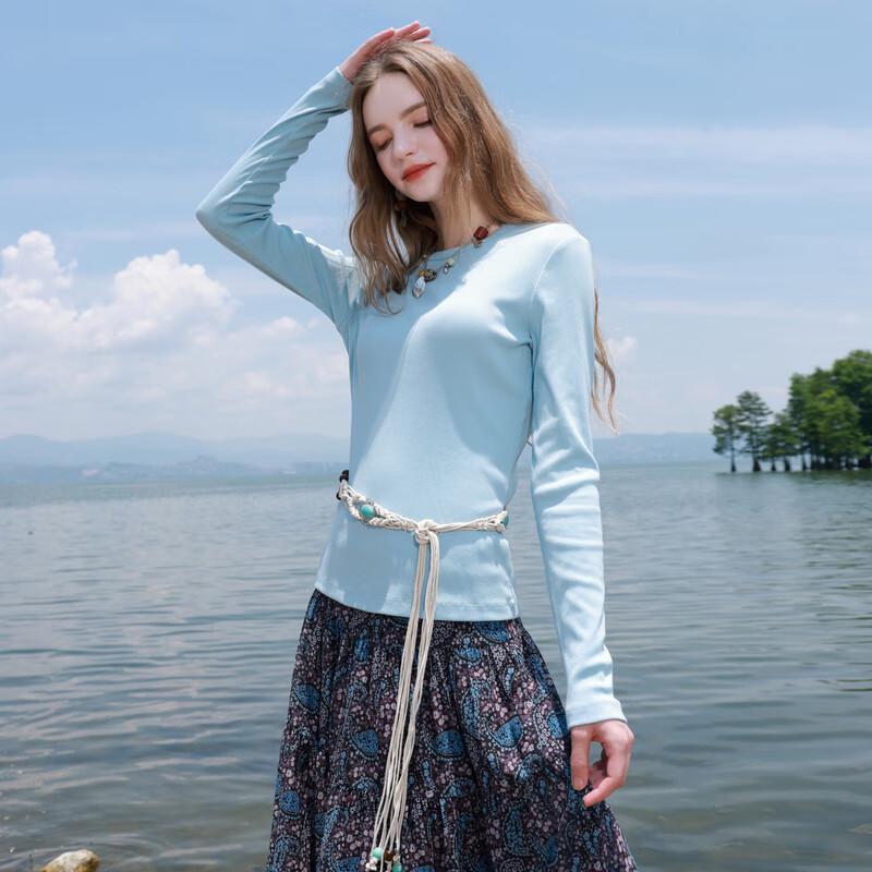 Sancai 2025 Autumn Solid Round Neck Slim Fit Long Sleeve T-Shirt L