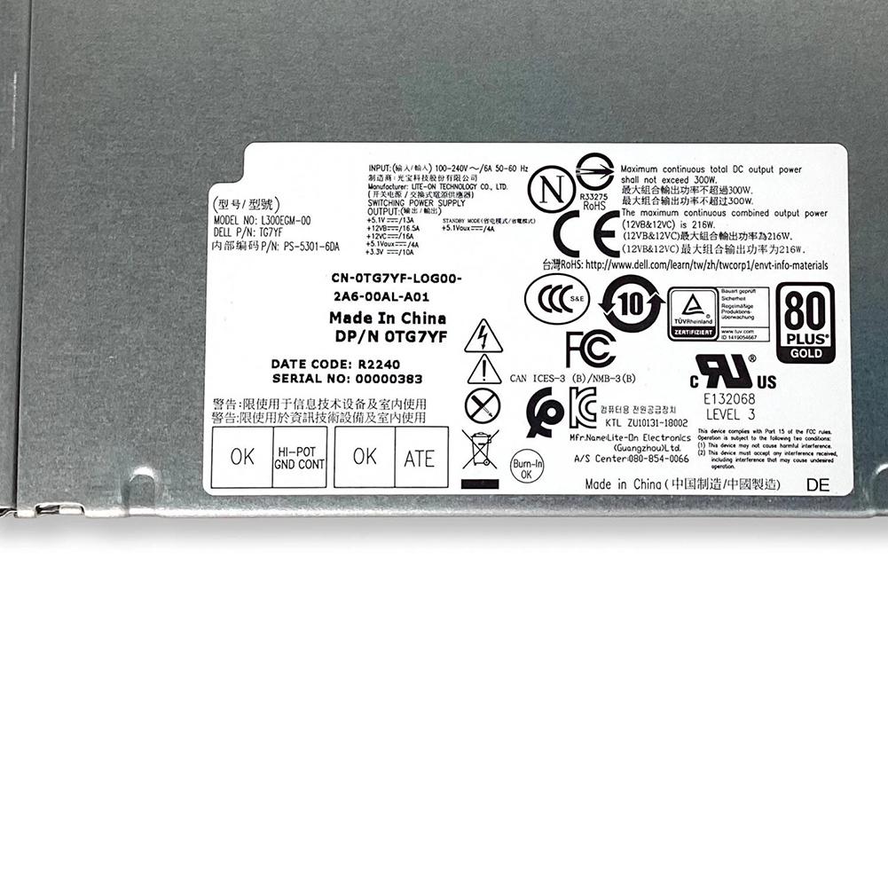 Power Adapter L300EGM 00 TG7YF for Dell 3630 Tower 300W Output with Energy Efficient Technology and Safety Protections