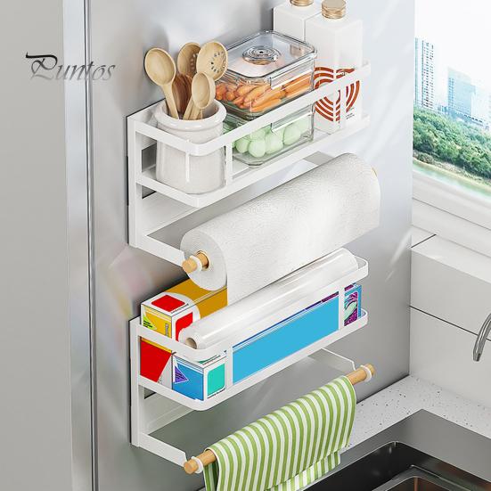 Magnetisches Lagerregal mit Papierhandtuchhalter, große Kapazität, einfach zu installierendes Kühlschrank-Gewürzregal, Küchen-Organizer mit Handtuchrollenhalter