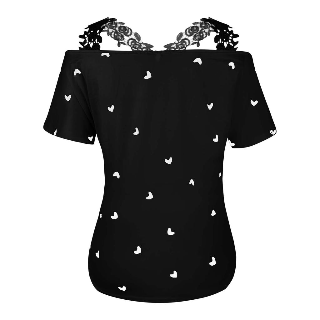 Fashion Women's Sexy Color Round Neck Small Love Loose Casual Temperament Top