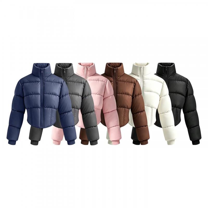 Womens Short Puffer Jacket Fall Winter Warm Slim Fit Cotton Coat Stand Collar Zip Up Casual Commute