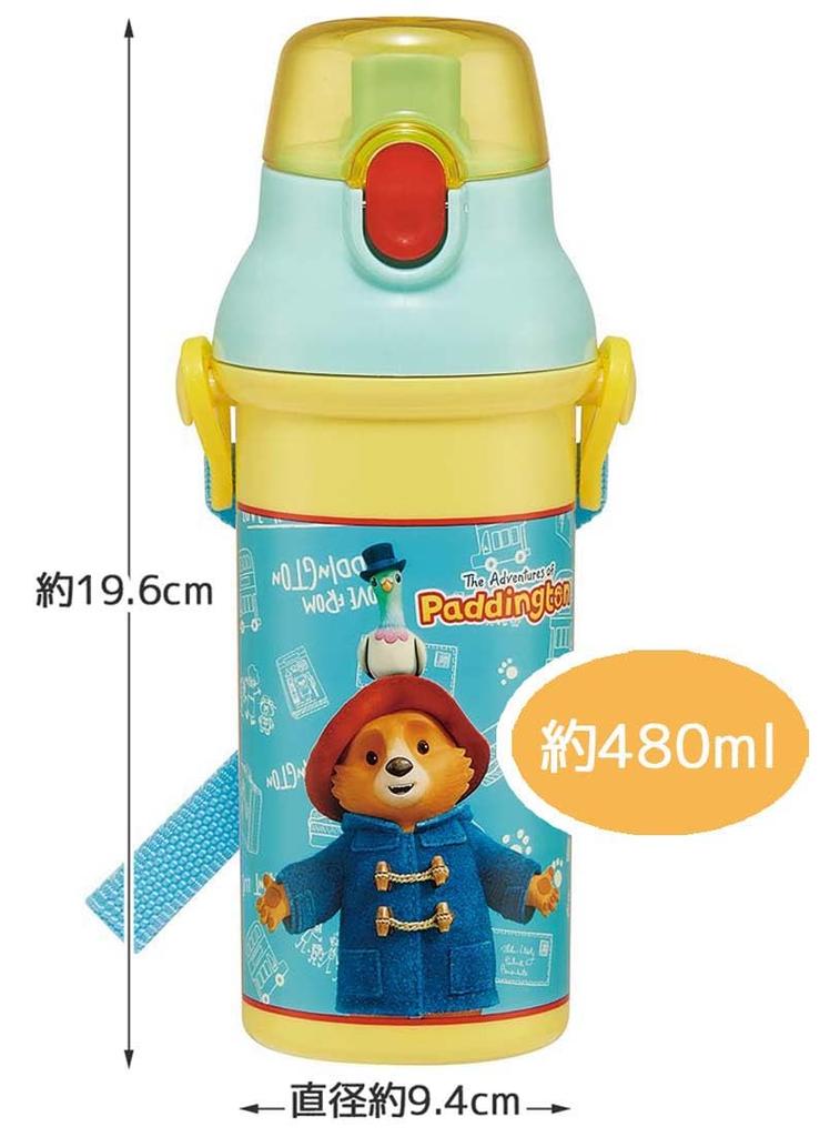 Skater Children's Water Bottle, 480ml, Direct Drinking, Plastic, One-Touch Operation, Dishwasher Safe, Made in Japan, Paddington Bear Design, for