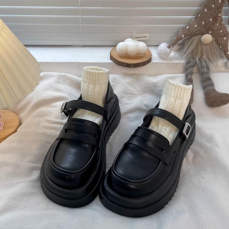 Dameneinzelne Schuhe Frühling und Herbst neue Damenwort mit Muffin-Plateau Mary Jane kleine Lederschuhe Damen