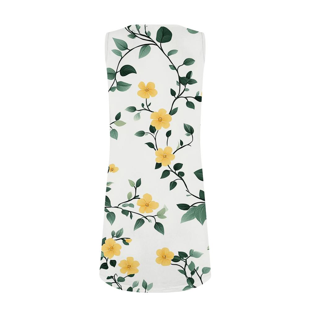 Women's Fashion Casual Floral Print Tank Dress With Small Pockets