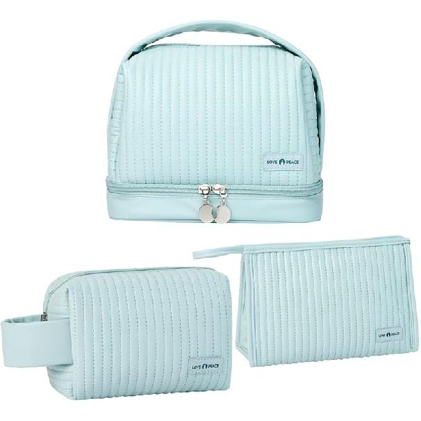 Women's Cute Cosmetic Bags Travel Toiletry Bag Waterproof Leather Cosmetic Bag Set with Handle Zipper Portable Makeup Bags Storage Bag On-the-Go