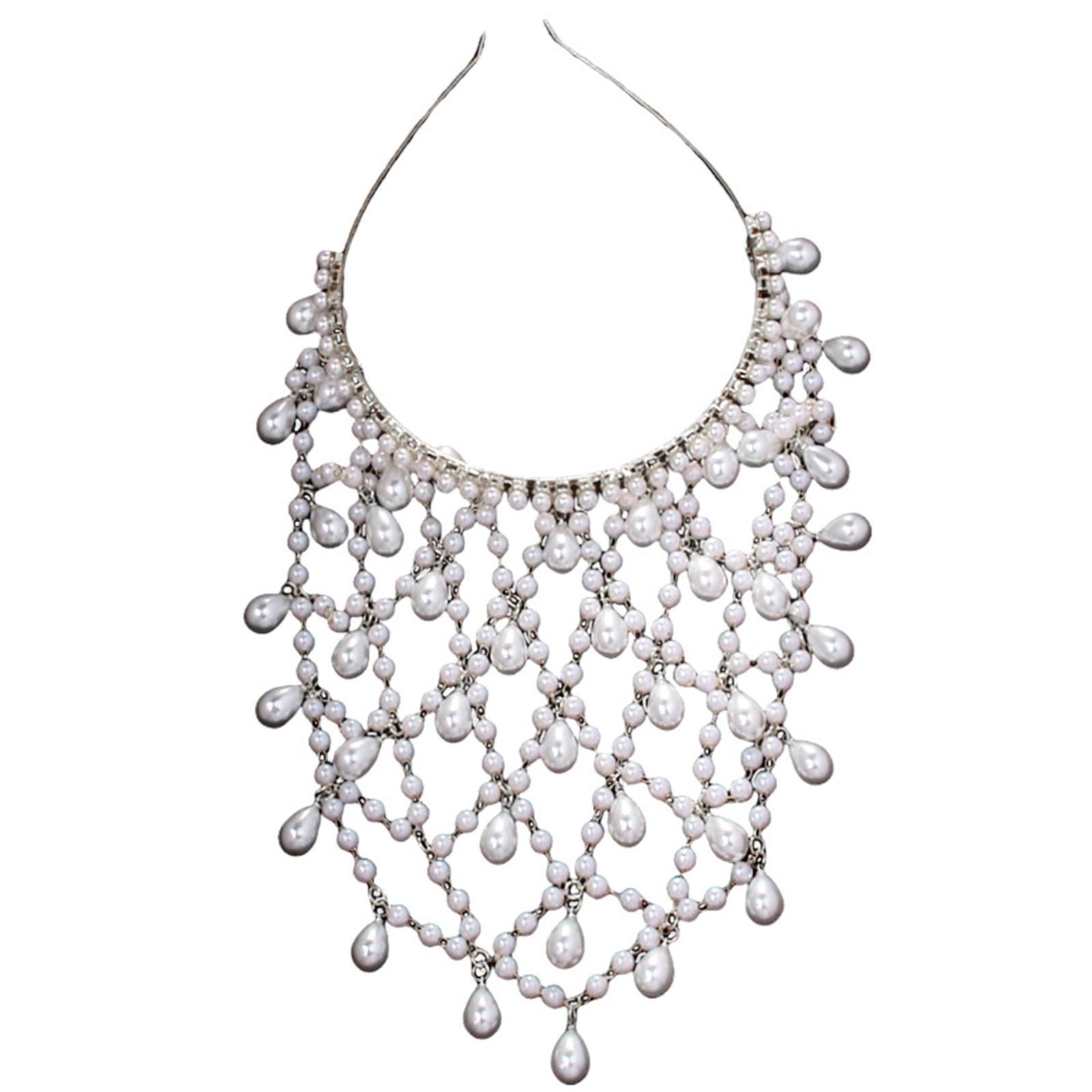 

Fashionable Net Headbands Pearls Handmade Wedding Headpiece Bridal Headwear for Special Occasion and Banquets серебряный