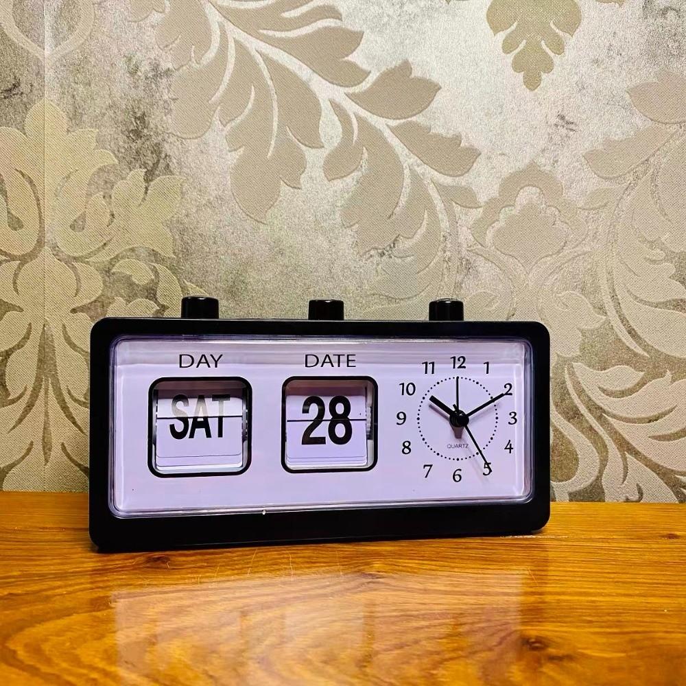 Vintage Mechanical Alarm Clock Date Week Table Clock Manual Page-flipping Calendar Clock  School