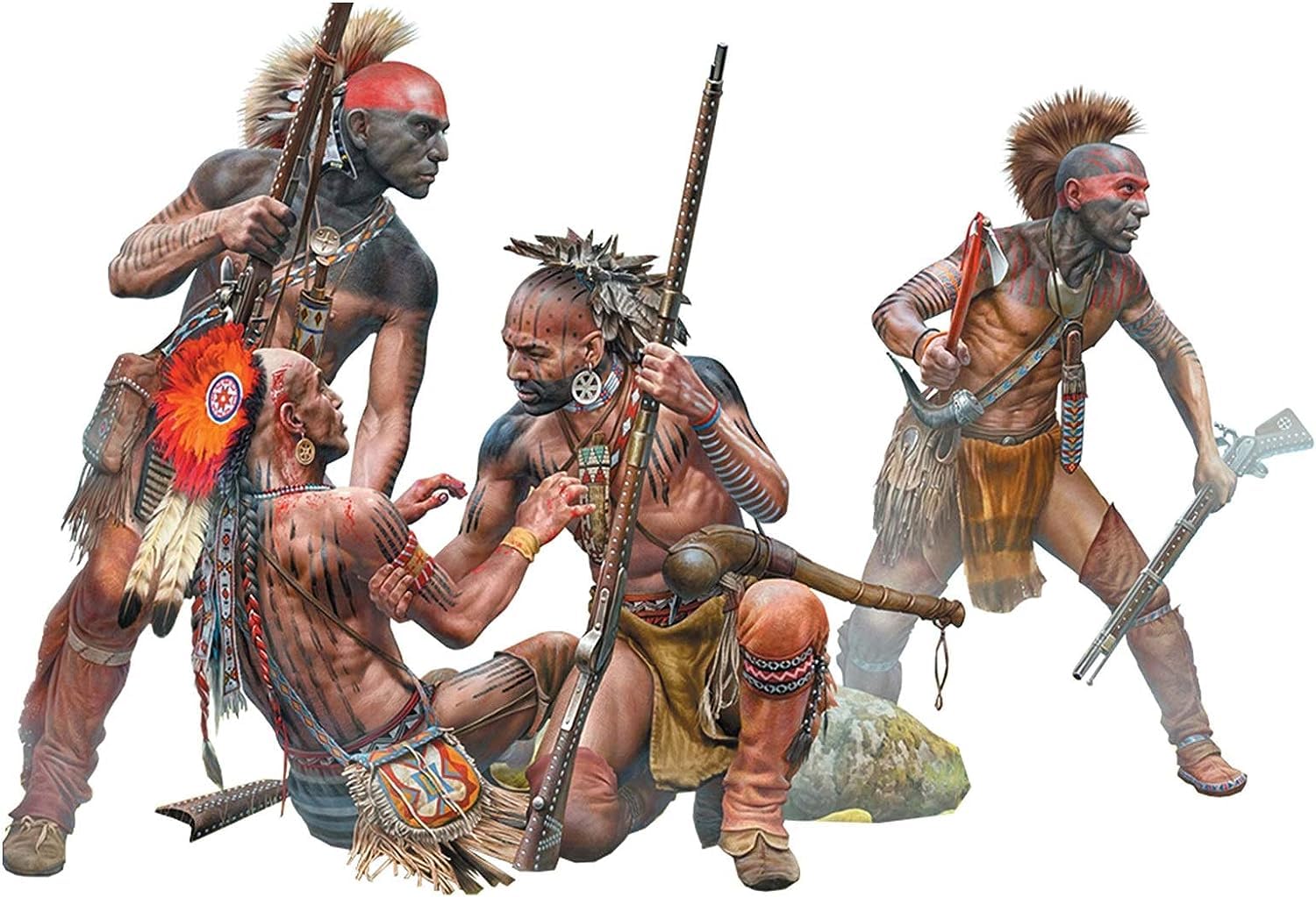 

Master Box Масштаб 1/35 Индейские войны Оборонительный круг, 4 солдата коренных американцев, XVIII век, Нет. 1 Пластиковая модель, MB35209