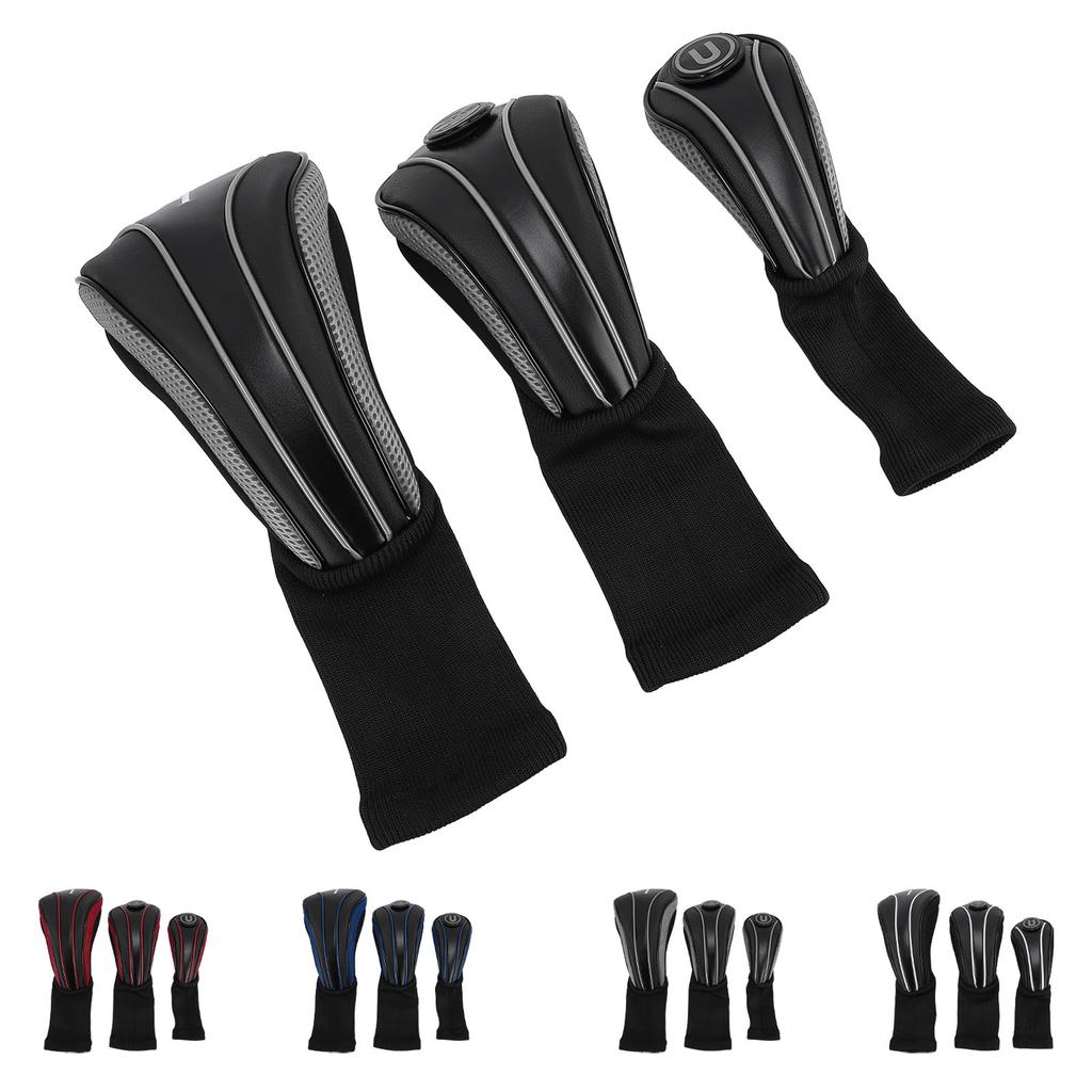 3pcs Club Head Cover with Spare Number Plates Long Neck Scratch Proof Breathable PU Club Headcover F