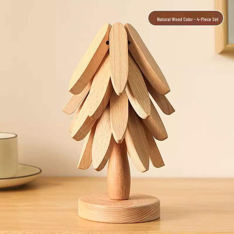 Luxury Christmas Tree Wood Insulated Pot Pad & Coaster Set