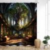 Vintage Bookshelf Shower Curtain, Magic Books Old Bookshelf Candles Ancient Attic Print Home Bathroom Decor With Hooks