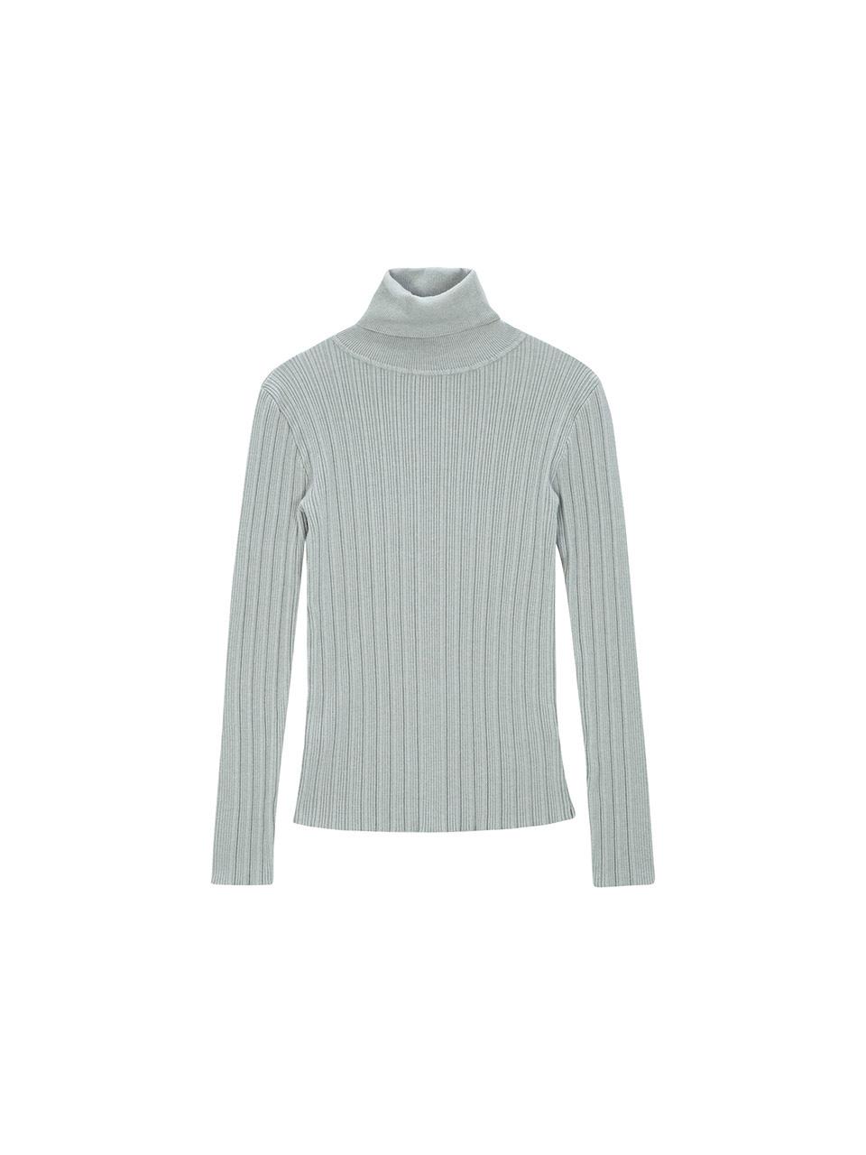 Salad Basket Polo Neck Ribbed Pullover - Gray