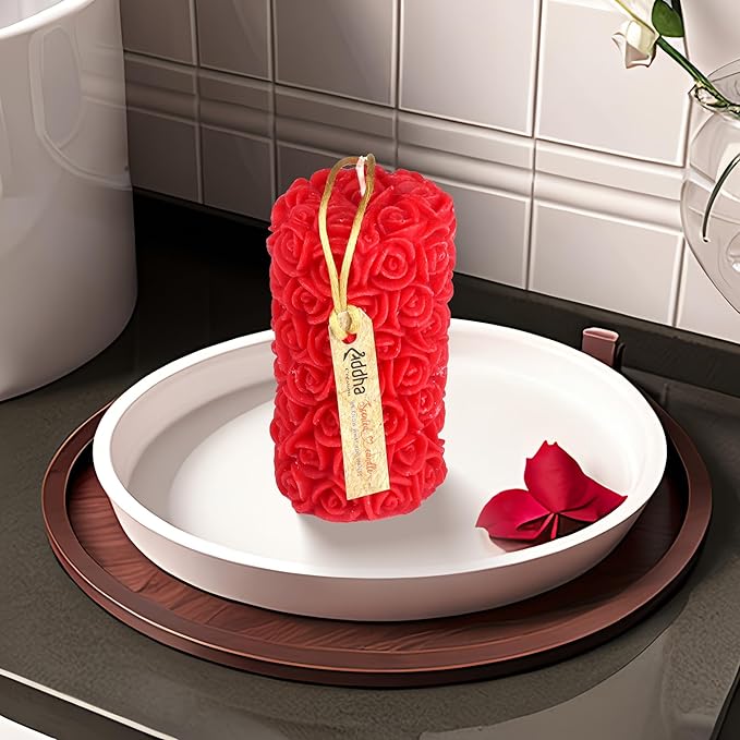 Velas Para Decoração de Casa, Fragrância de Rosa, Forma de Pilar, Cor Vermelha, Conjunto de 2, 5,5 X 10,5 Cm - Cera