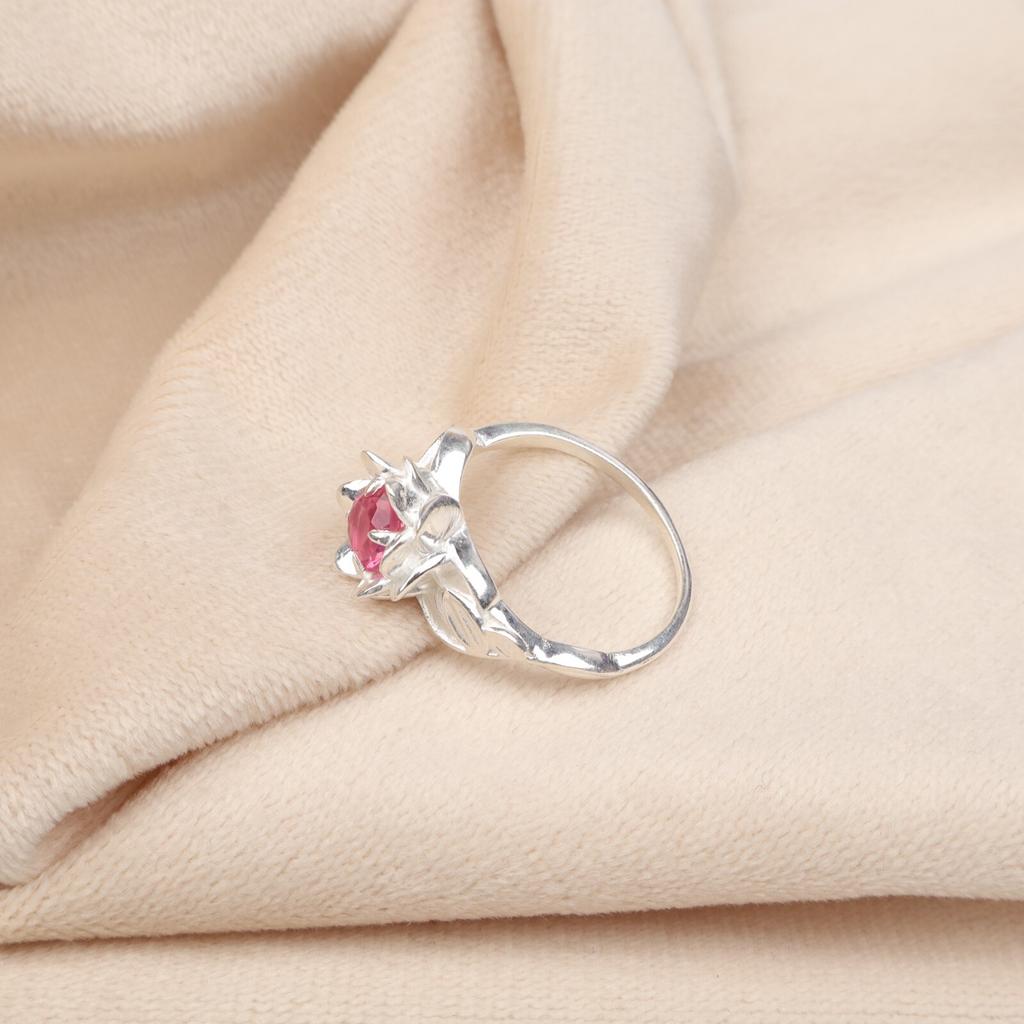Natural Pink Tourmaline Gemstone 925 Sterling Silver Jewelry Women Promise Ring CZR-2-5