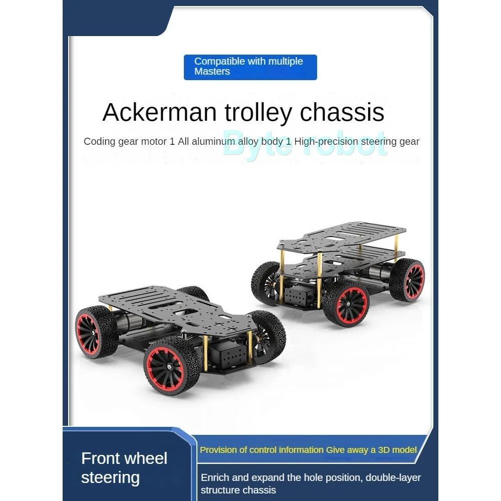Auto Robot 4WD Carico 5KG Telaio RC Ackerman in Metallo con Motore a Doppio Encoder Servo Sterzo Ruota Anteriore Robot Programmabile Kit Fai-da-te