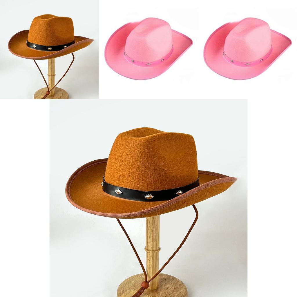Pink Denim Cowboy Hat With Metal Rivets For Festival And Themed Events