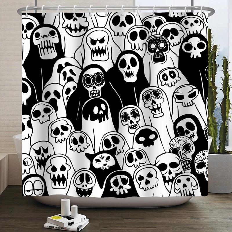 Floral Skull Shower Curtain Mushroom Gothic Halloween Bathroom Decor Curtain Skeleton Butterfly Vintage Artwork Bathtub Curtain