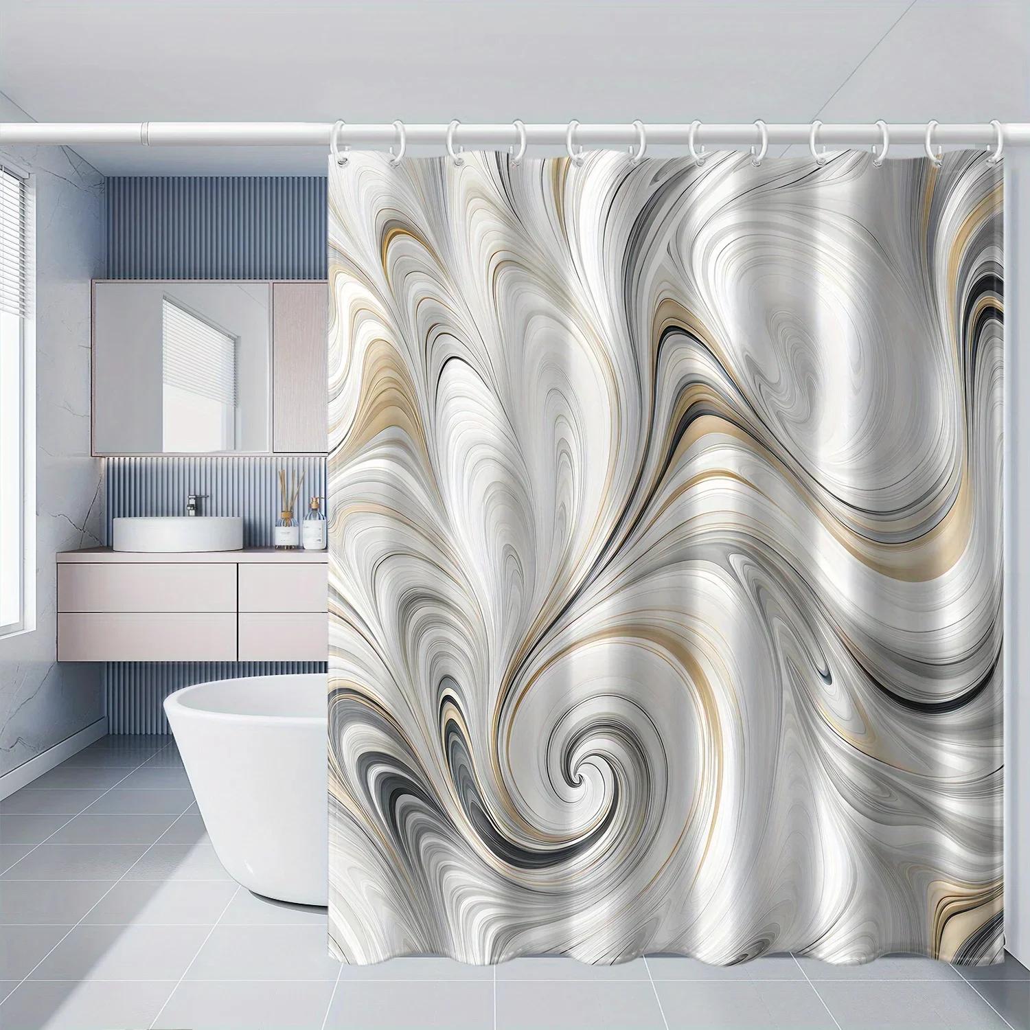 

Elegant White and Gold Swirl Design Waterproof Shower Curtain – Perfect for Adding a Luxurious and Sophisticated Touch 90x180cm