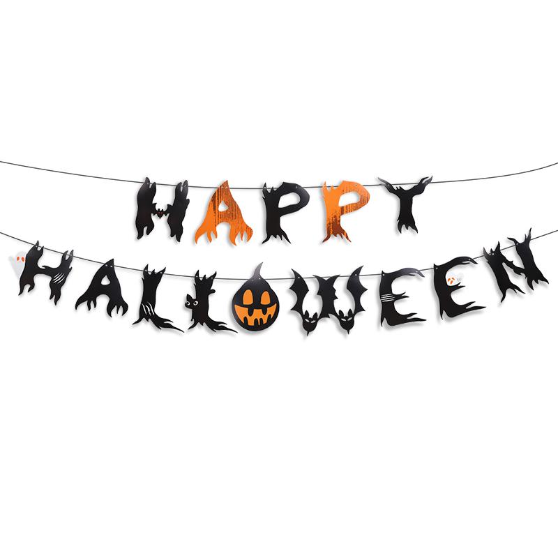 Black Bat Happy Halloween Paper Banner Hanging Garland 2025 Halloween Party Home Decoration Supplies Pumpkin Ghost Flag Props