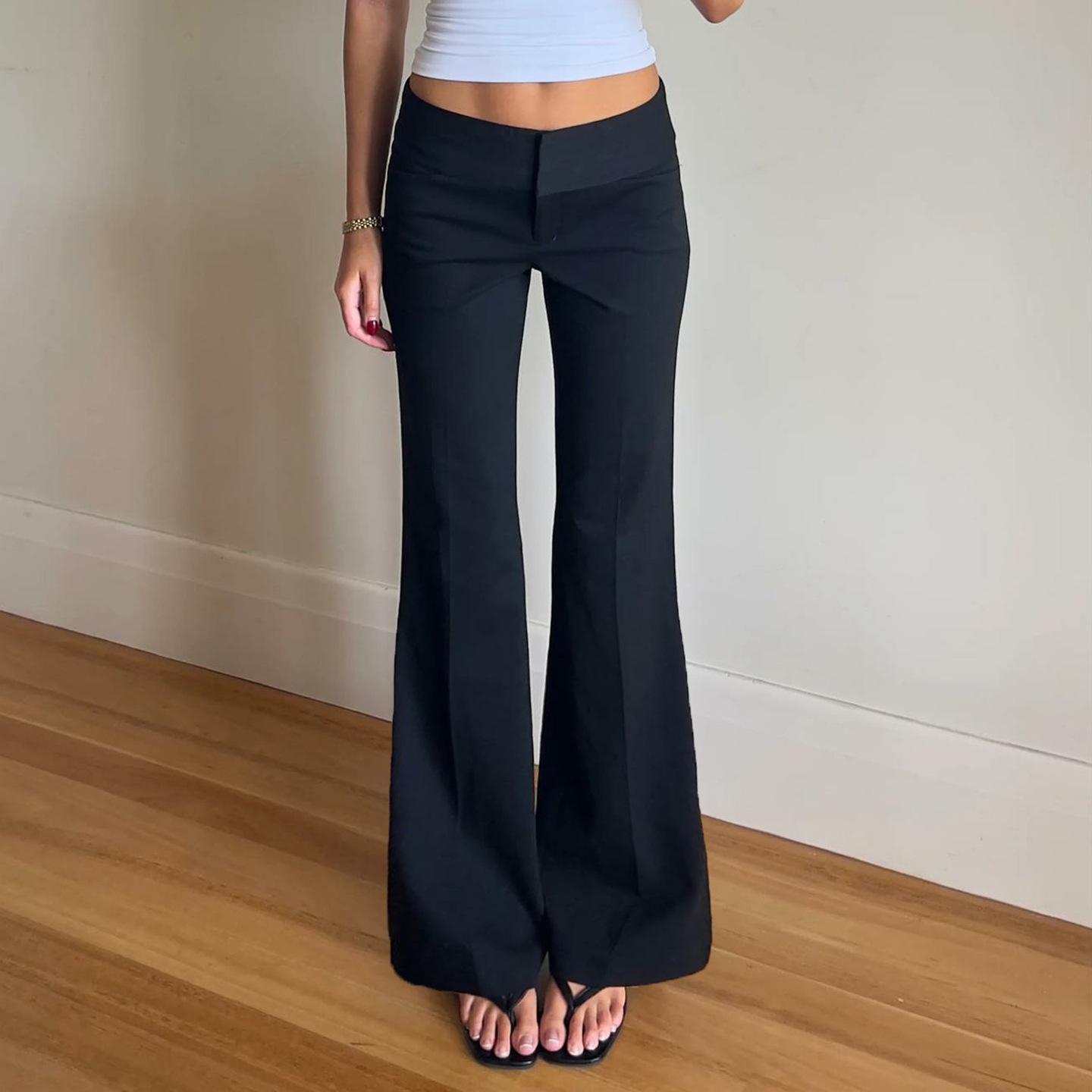 

Европейские и американские минималистичные черные облегающие брюки с низкой посадкой и прямыми штанинами для повседневной носки Medium