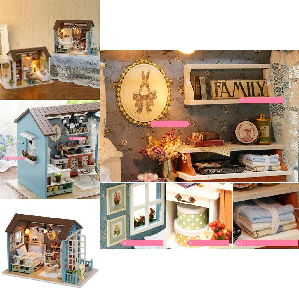 Exquisite Doll Miniature Wooden House Studio Kit With Led Lights And Furniture