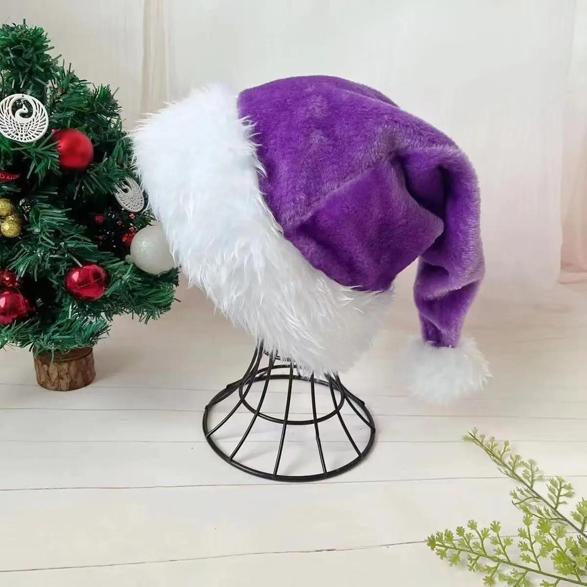 

30 * 45 см Рождественская шапка Санты Рождественская розовая длинная плюшевая праздничная красная черная шляпа для взрослых и детей унисекс новогодние праздничные принадлежности 30x45cm фиолетовый