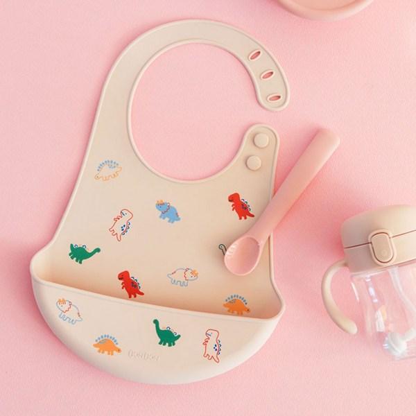 Daily Like Bonbon Silicone Bib 2-piece Set, 08 Baby Dino, 09 Universe, 1 Set