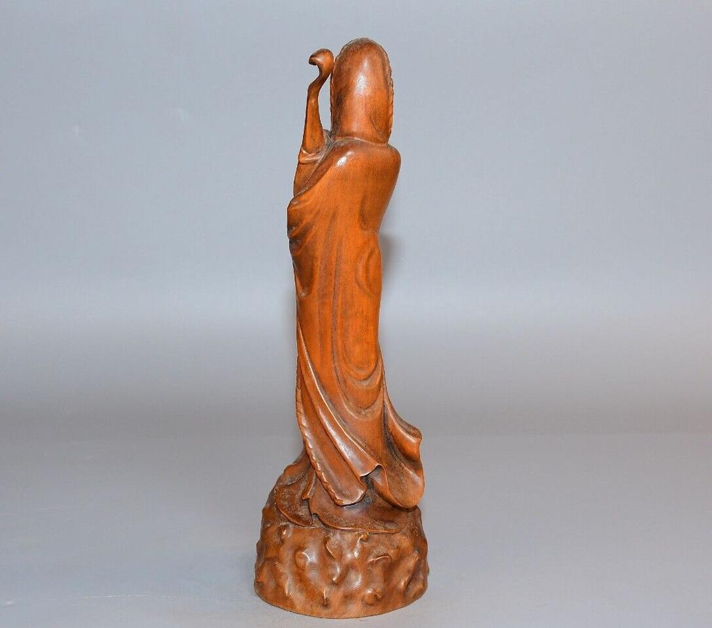 Chinese Antique Boxwood Carved Beautiful Woman Statue Sculpture Home Decor Art