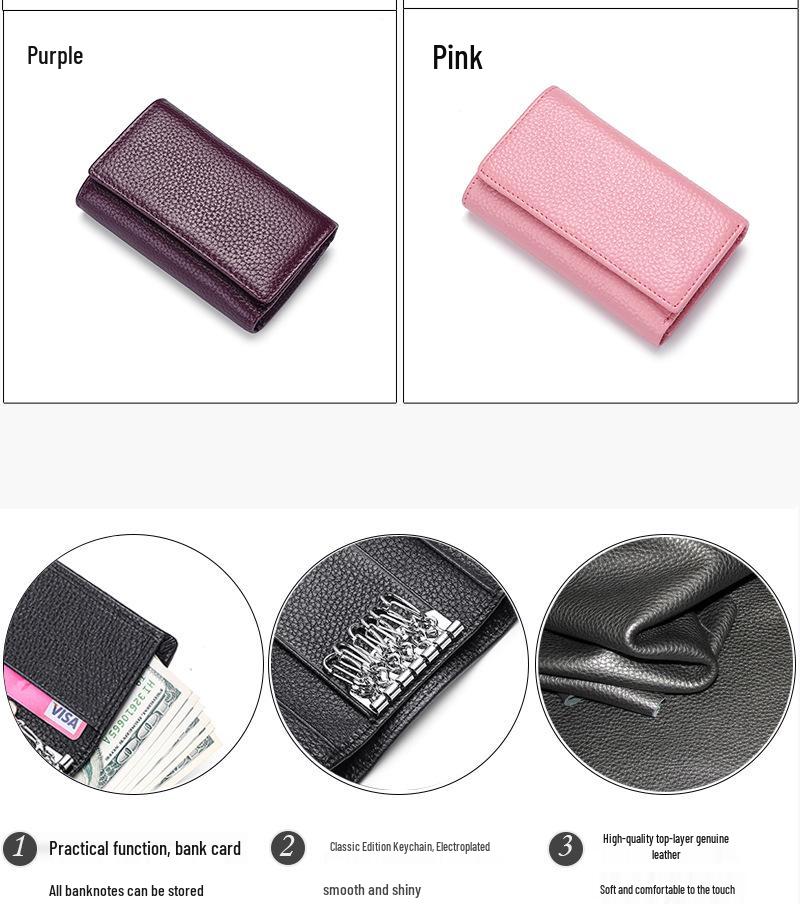 Genuine Leather Women's Multi-functional Key & Card Holder with Coin Purse