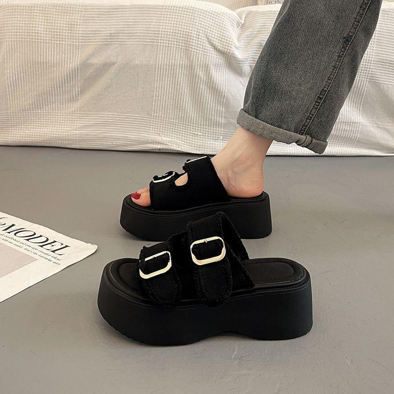 thick-soled muffin sandals women's new versatile height-increasing denim slippers sports sandals are trendy