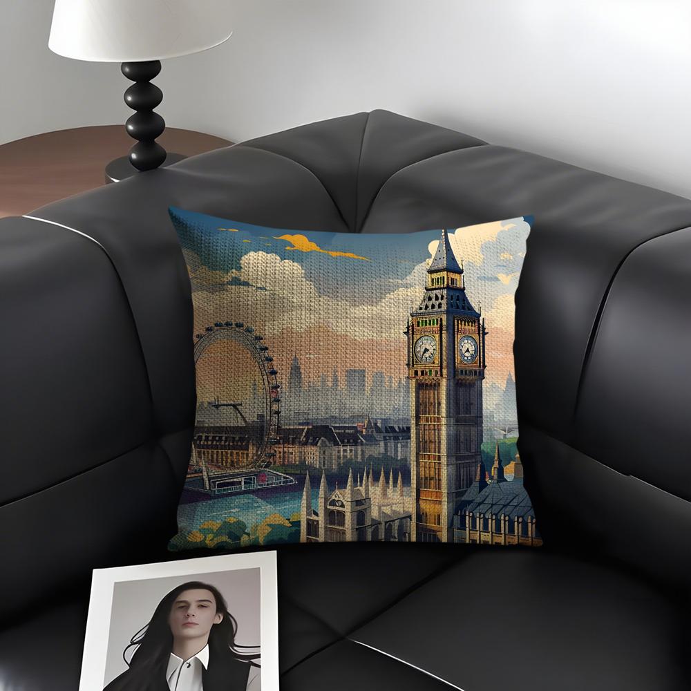 London Fashion Cushion Cover Natural Linen Organic Fabric DoubleSided Printing Sofa Home Decor Gift Pillow Case