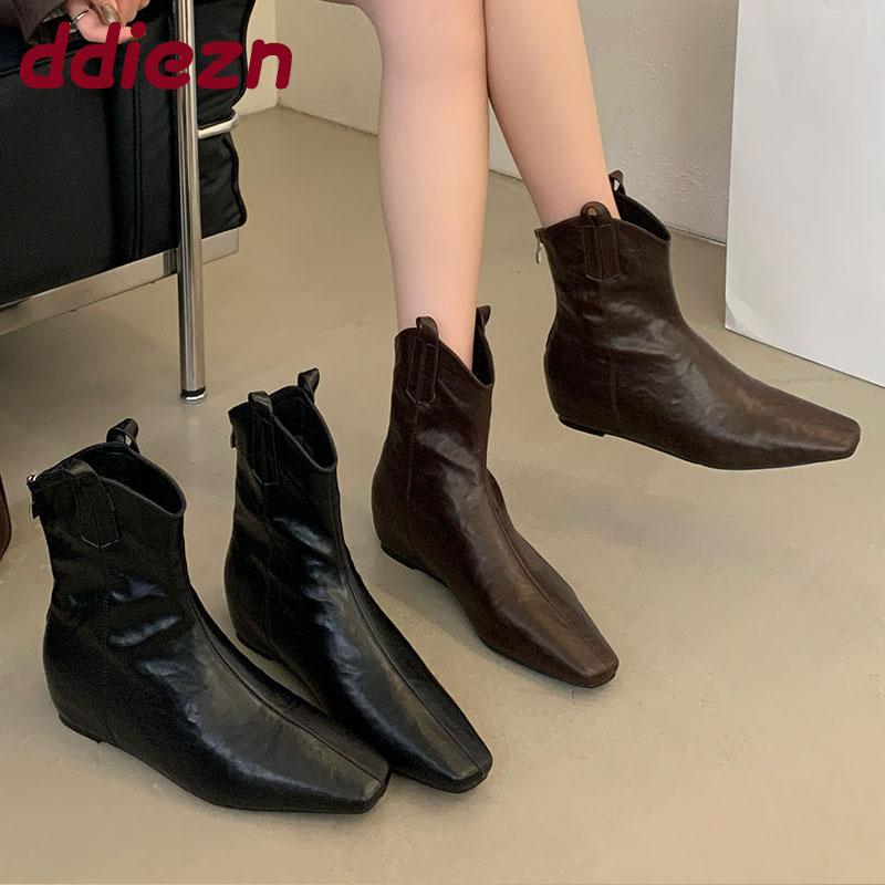 Fashion Female Zippers Ladies Chelsea Ankle Boots With Height Increasing Fashion Pointed Toe Footwear Women Short Boots Shoes lady