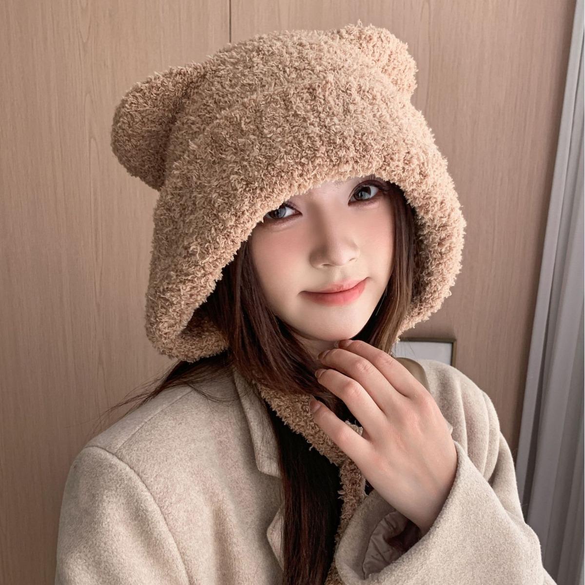

Новая корейская версия Осень и зима Плюшевая шапка с кошачьими ушками и мишкой Женская вязаная шапка Шапка с защитой ушей Теплая шапка Милая универсальная шапка one size