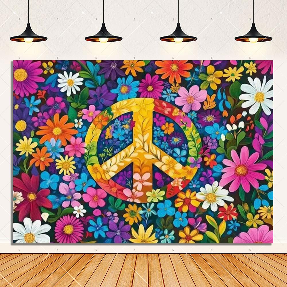 Colorful Hippie Bus Background Banner Bohemian Style Theme Backdrop Supplies Love And Peace Party Decorations Photography Props