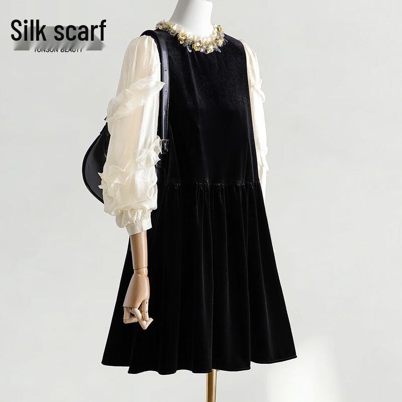 

Elegant Color Block Beaded A-Line Dress S