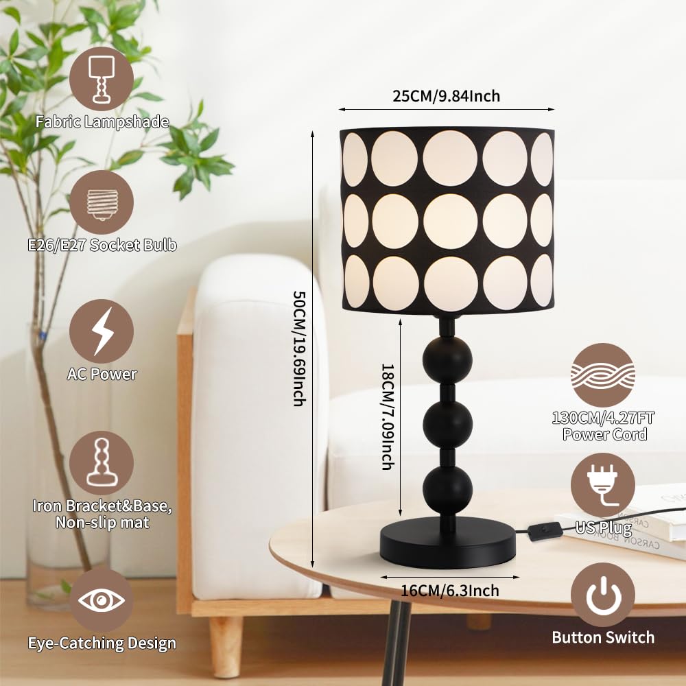 Modern LED Bedside Lamp with Unique Fabric Shade, 19.69-inch Cable, Bedroom Desk Light, E26 Base for Home Decor, Study, and Work Lighting