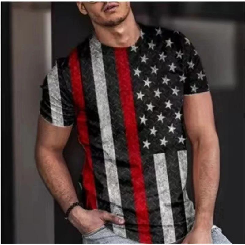 Summer T-shirt Men Short 3D Print Fashion Tops Casual Tee American Flag Harajuku Sleeve Shirts Oversize T-shirt Street Clothi