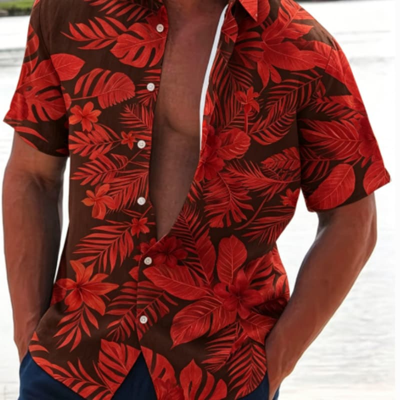 

Hawaiian Lily Tropical Floral Print Men s Button-Down Short Sleeve Shirt 3XL