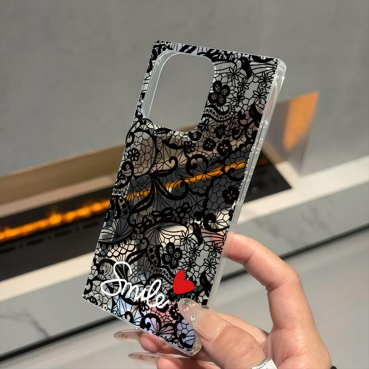 

Прозрачный квадратный чехол-трубка для защиты iPhone 12 14 Pro Max 16 ProMax 13 15 Plus 11, защита от окисления, чехол с черным цветочным узором в виде сердца iphone 11 ProMax