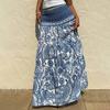 Maxi Skirt Pleated High Waist Printing A-Line Long Skirt Ruffle Splicing Design Leisure Vacation Women Skirt Daily Wear
