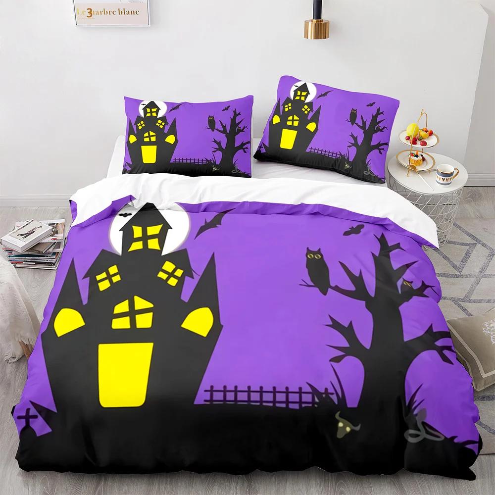 Halloween Bat Full Moon King Queen Duvet Cover Black Horror Night Bedding Set Kids Cartoon Quilt Cover Polyester Comforter Cover