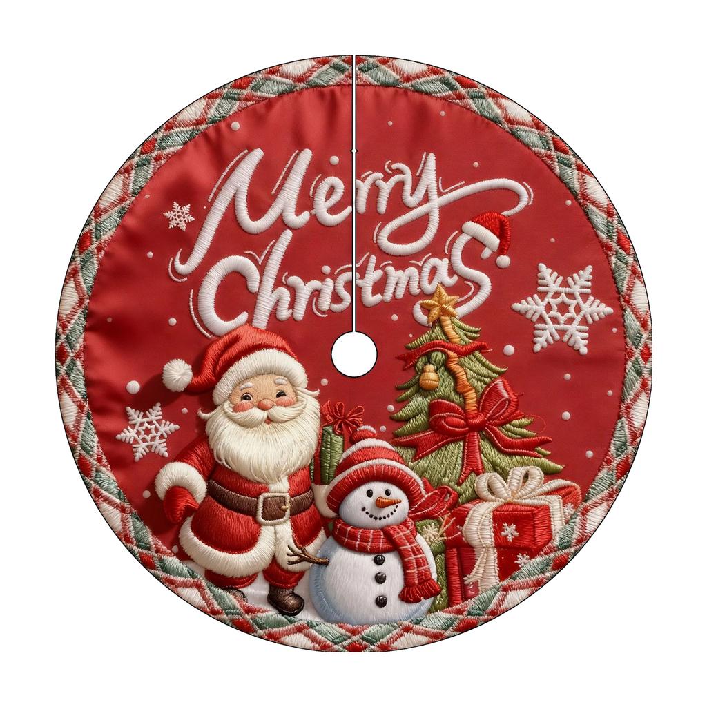 Christmas Tree Skirt 2D Embroidery Digital Print Festive Holiday Decorative Tree Skirt