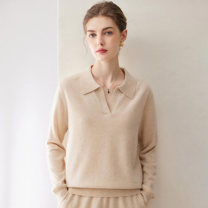 Leka Sha Women's 100% Cashmere Knit Long Sleeve Base Layer Top, Pullover, Solid Color, Autumn/Winter Sweater