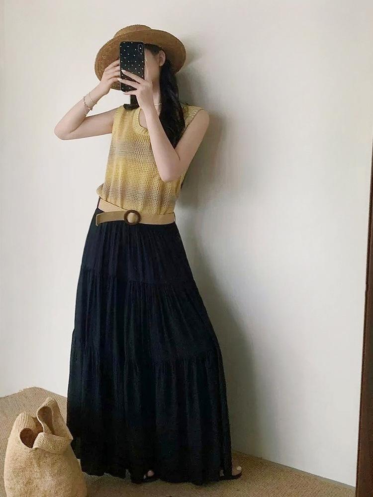 Women's High Waist French Ice Silk A-line Skirt - Early Spring Cotton Linen Umbrella Hem