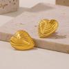 Qiong Yao Sweet Heart Titanium Steel Earrings with Geometric Stripe Design, Gold-Plated Studs for Elegant Style