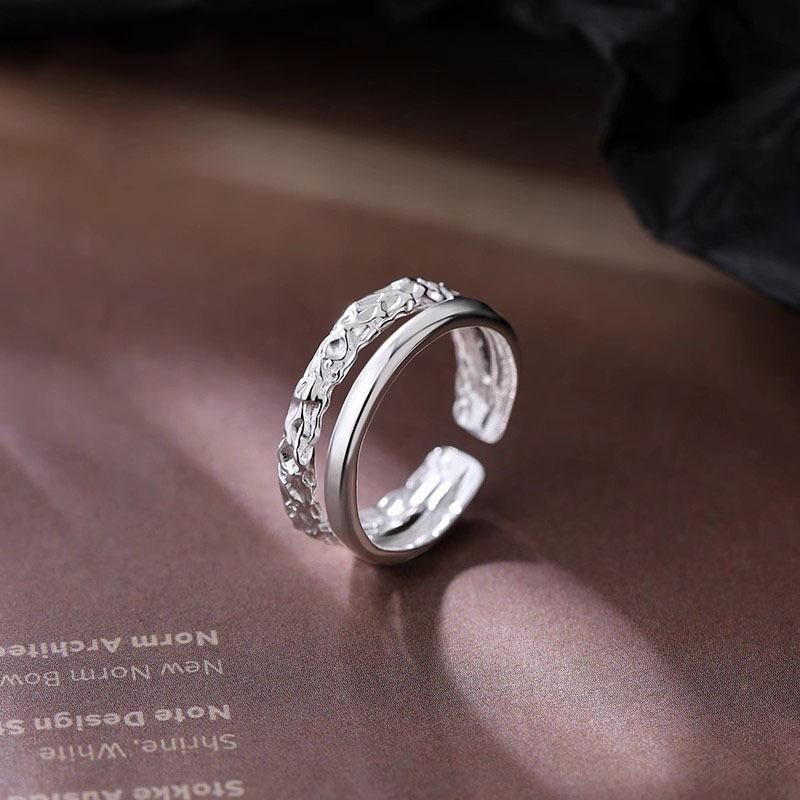 Double Layer Pleated Women s Ring, High-End Plain Band, Personalized Adjustable Open Index Finger Ring.